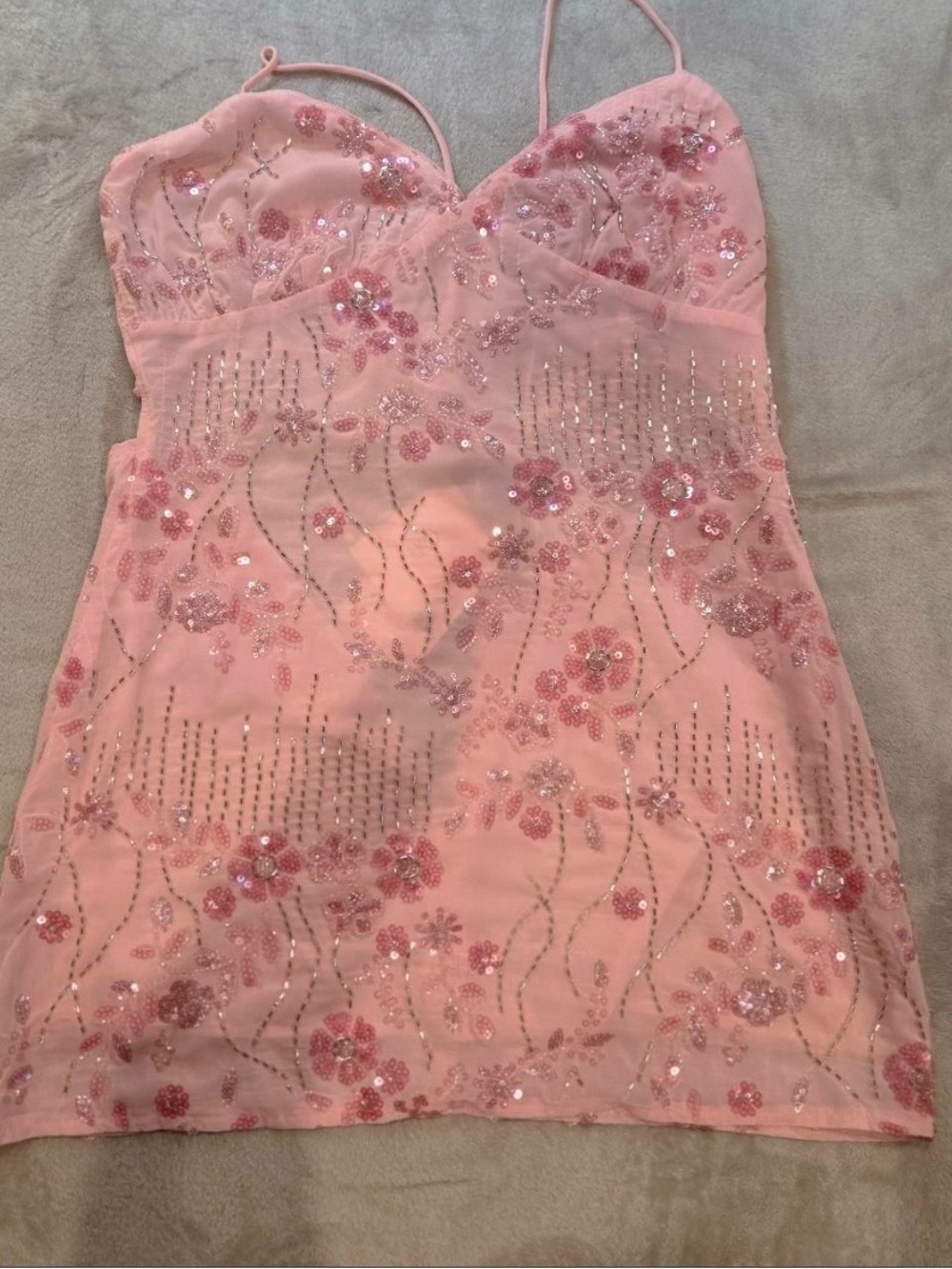 Peppermayo Pink Sequin Floral Mini Dress